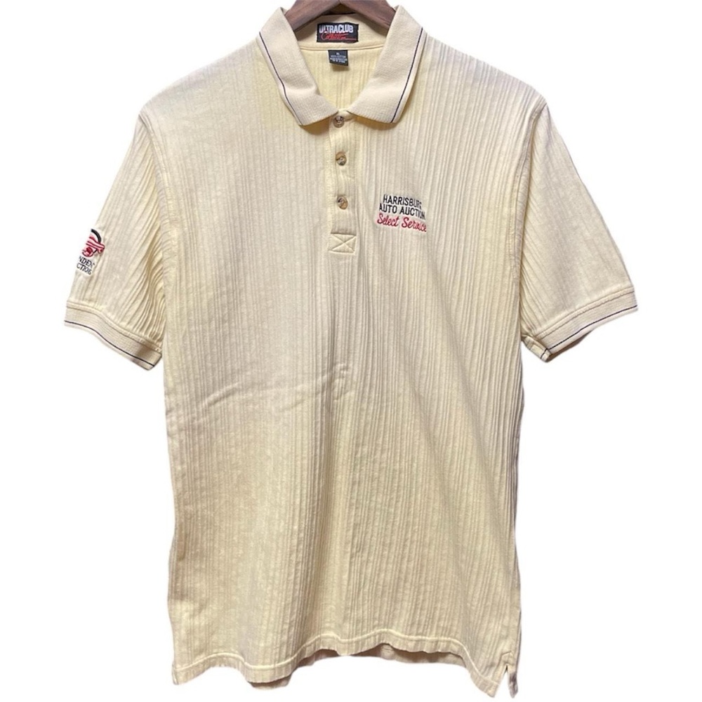 vintage 80s 90s Harrisburg independent auto auction vertical textured polo shirt